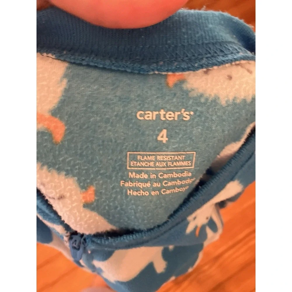 2 Carter's Pj's Boys Sz 4‎ Blue Polar Bear Moose Fleece Footie PJs
